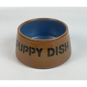 Stoneware Brown Blue Puppy Dish, Opening 4 1/4”, base 5”, height 2 1/2”